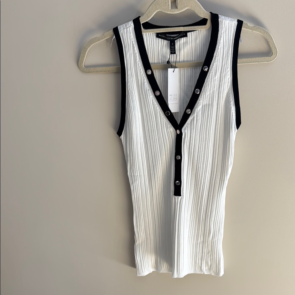NWT White House Black Market White and Black Sleeveless Top